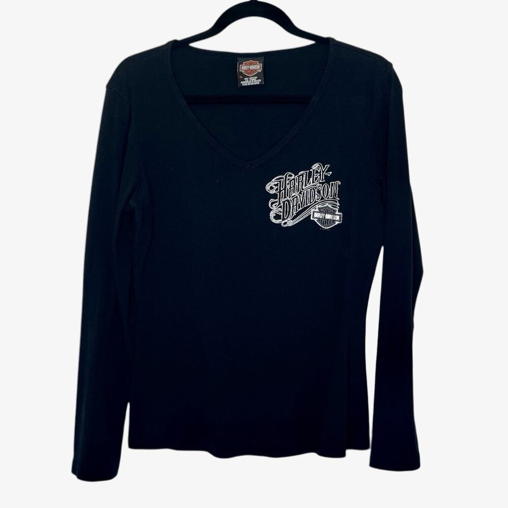 Harley Davidson Women's V Neck Long Sleeve T Shirt Cascade Bend Oregon Size XL